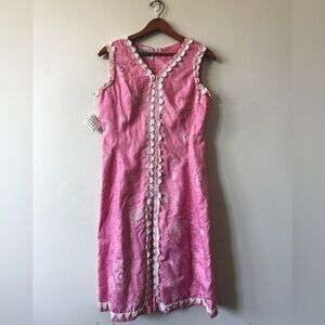 Vintage Pink Dress, Lilly Pulitzer Vibes, 1960s, Floral Print, Lace details, M